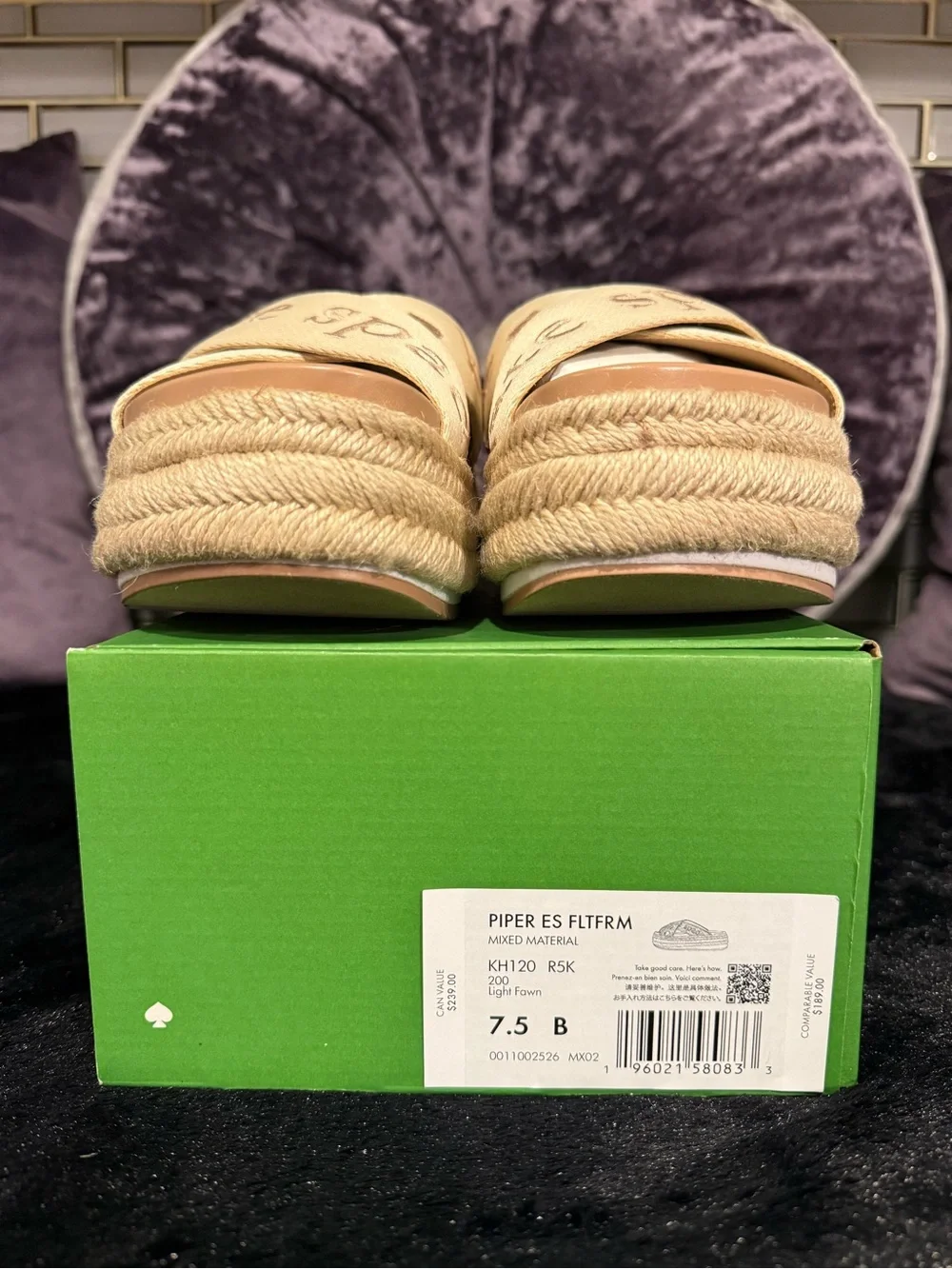 Kate Spade Cream Cross-Strap Espadrille Platform Slide Sandals Size 7.5